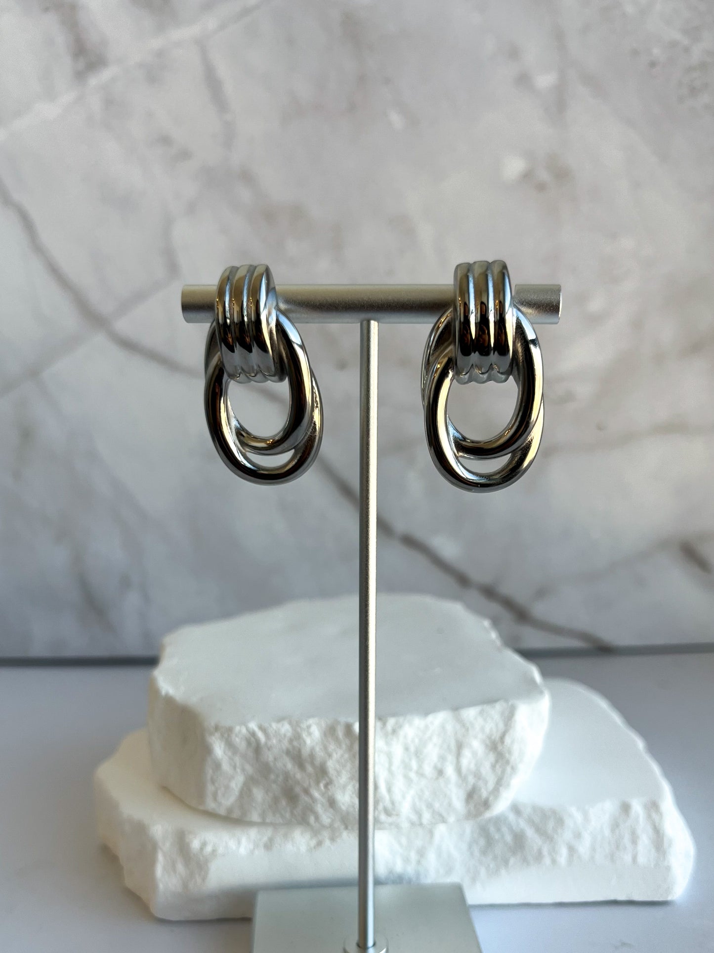 Chrome link earrings