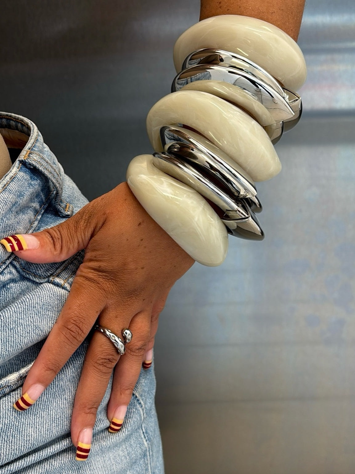 Ivory Wave x Chrome Clasp Bonus Stack