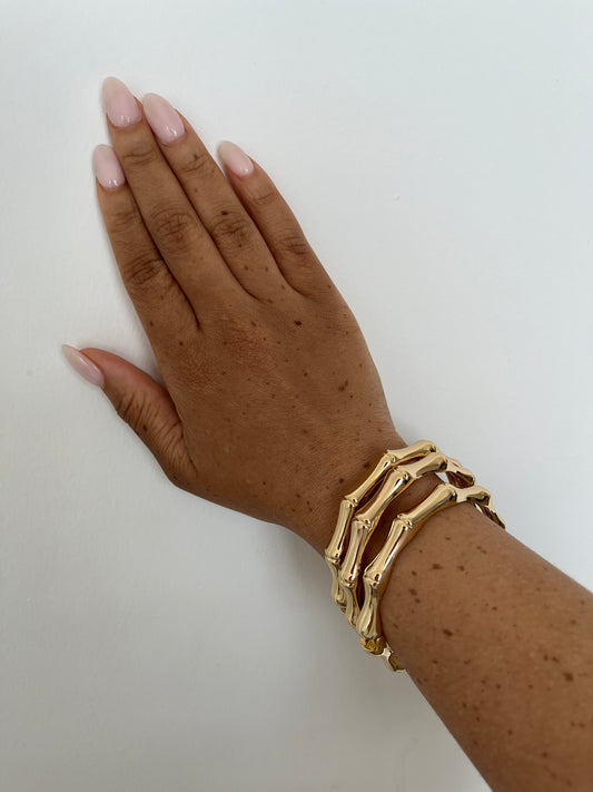 Gold bamboo bracelet set