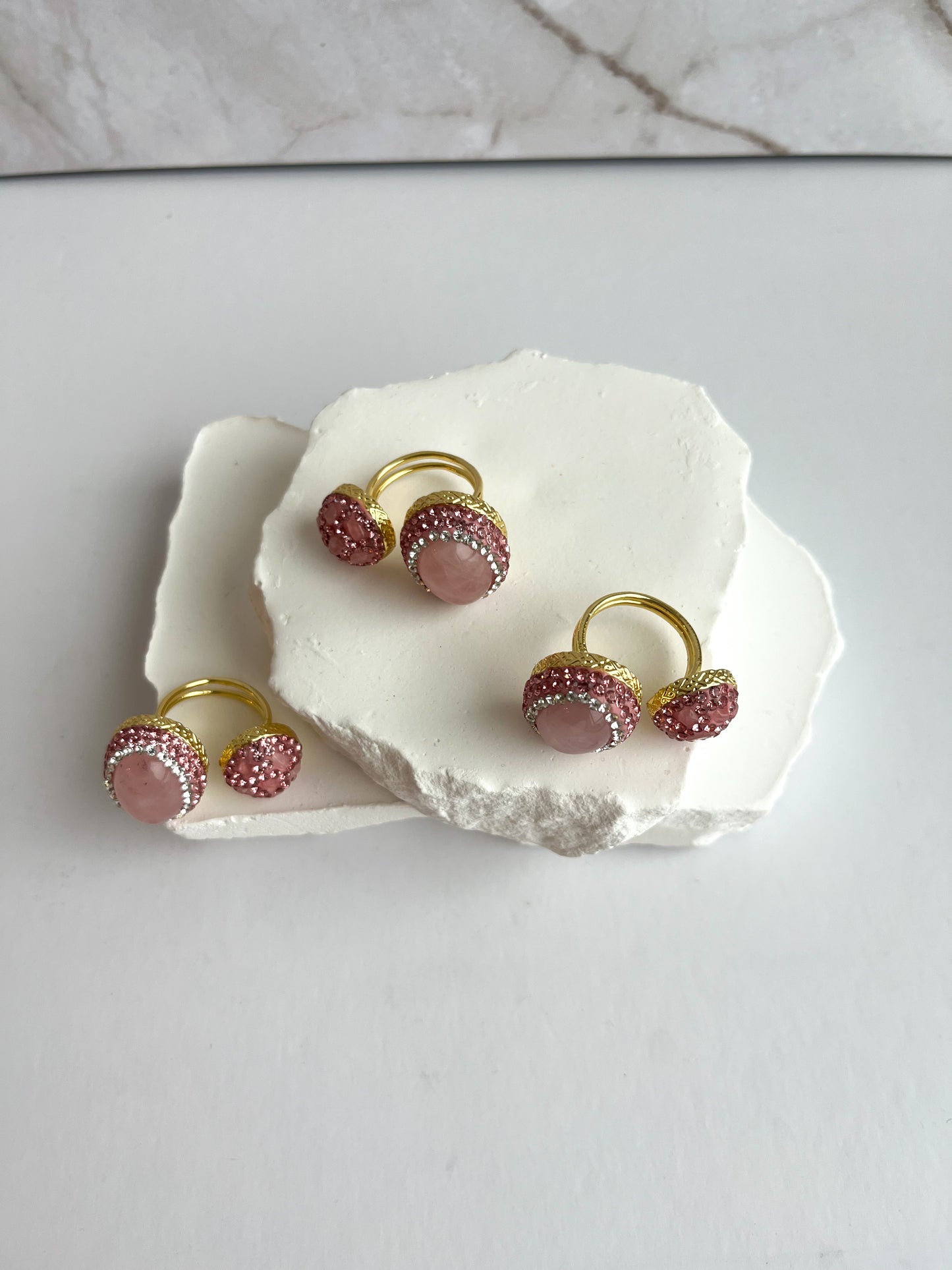 Pink quartz rings