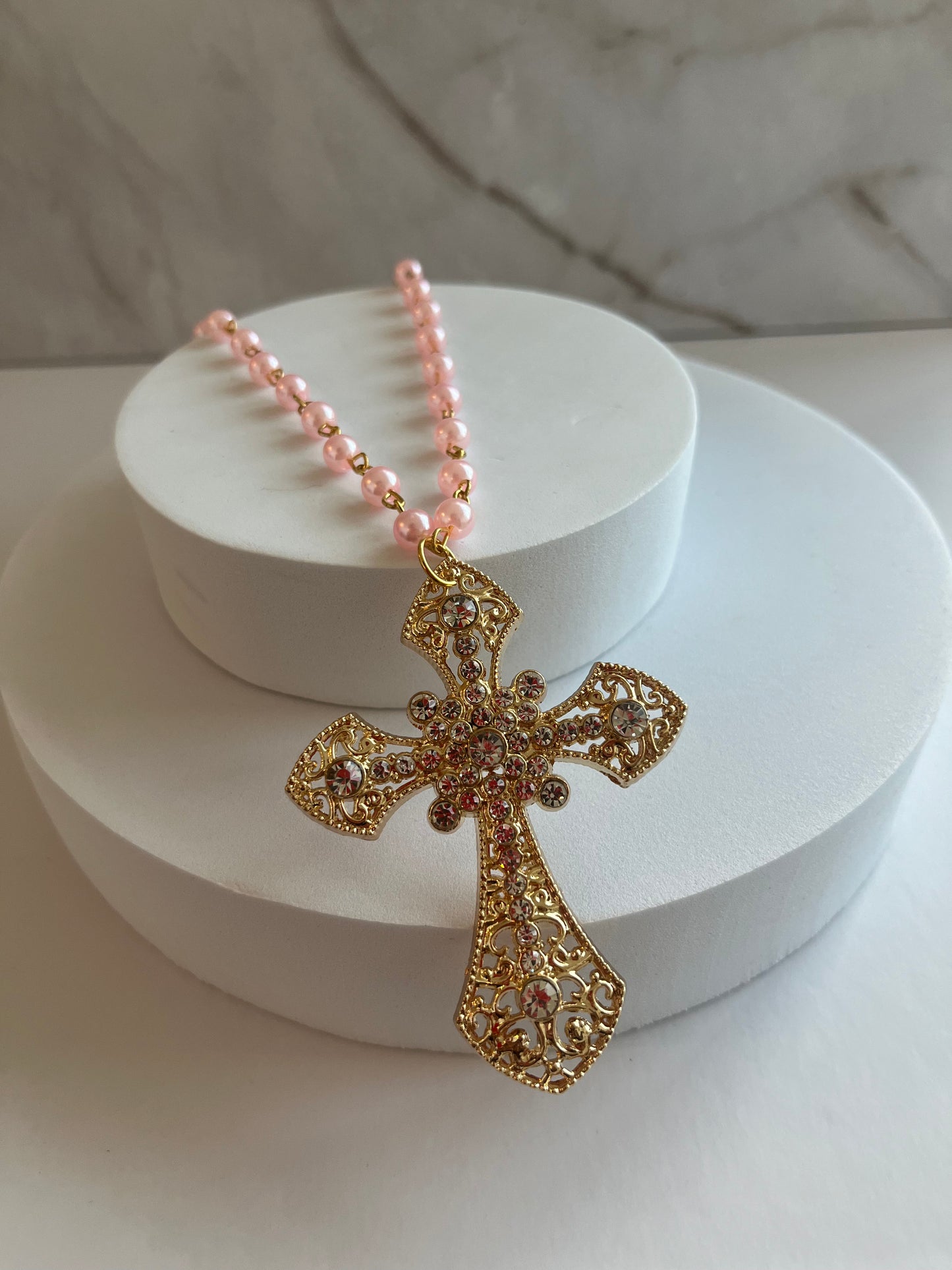 Pink pearl cross